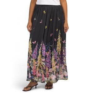 NANCY YANG Black Multi Floral Print Skirt
